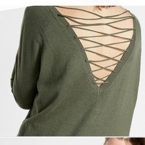 Express Olive Cross Tie Back Sweater Medium